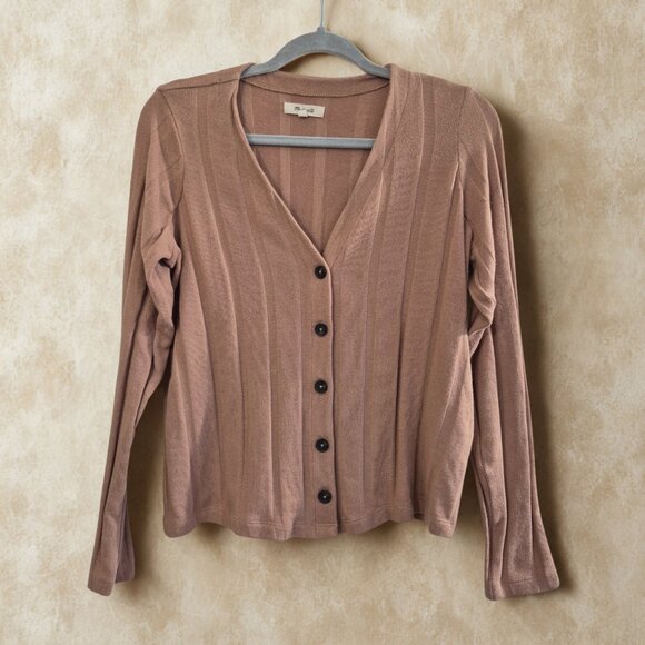 Madewell Ribbed Sweater-Knit Cardigan Faded Earth Tan Sz. Small - Picture 3 of 7